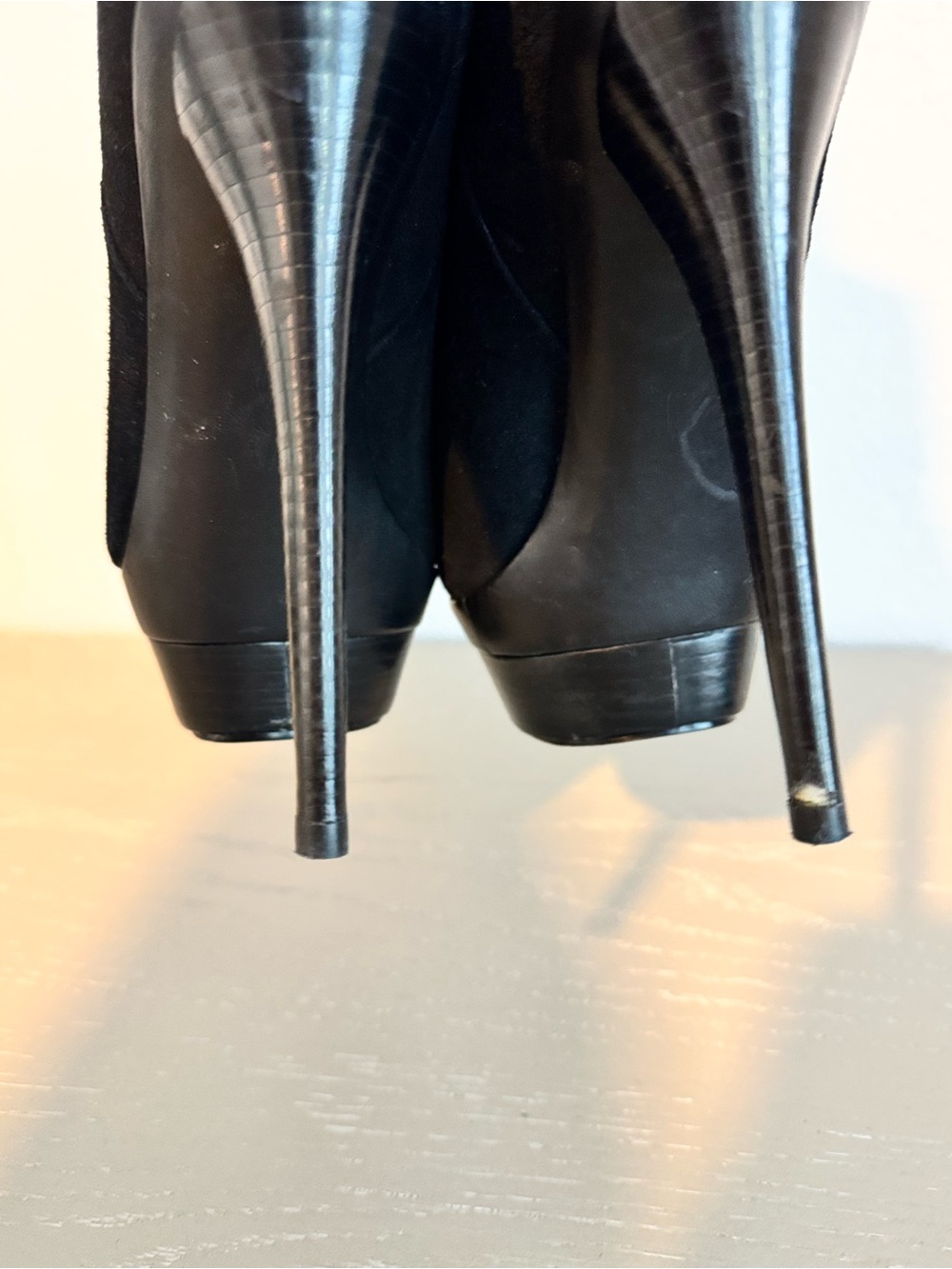 Rachel Zoe Black Suede High Heel Ankle Boots with Gold Accents - Picture 8 of 8